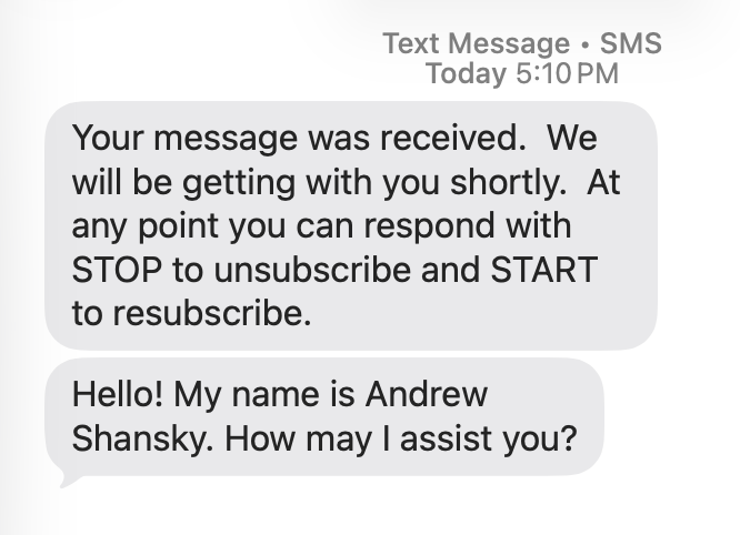Once the form is submitted the conversation starts in the customers messages